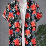 chemise hawaienne rouge et noire