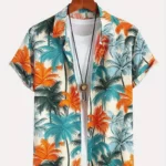 chemise hawaienne bleu et orange