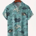 Chemise Hawaïenne Turquoise Dragon