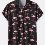 Chemise Hawaïenne Flamant Rose Noir